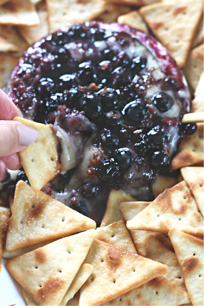 Hot appetizer idea for fall entertaining - Baked Brie with Blueberries and bacon - This is our Bliss (1)