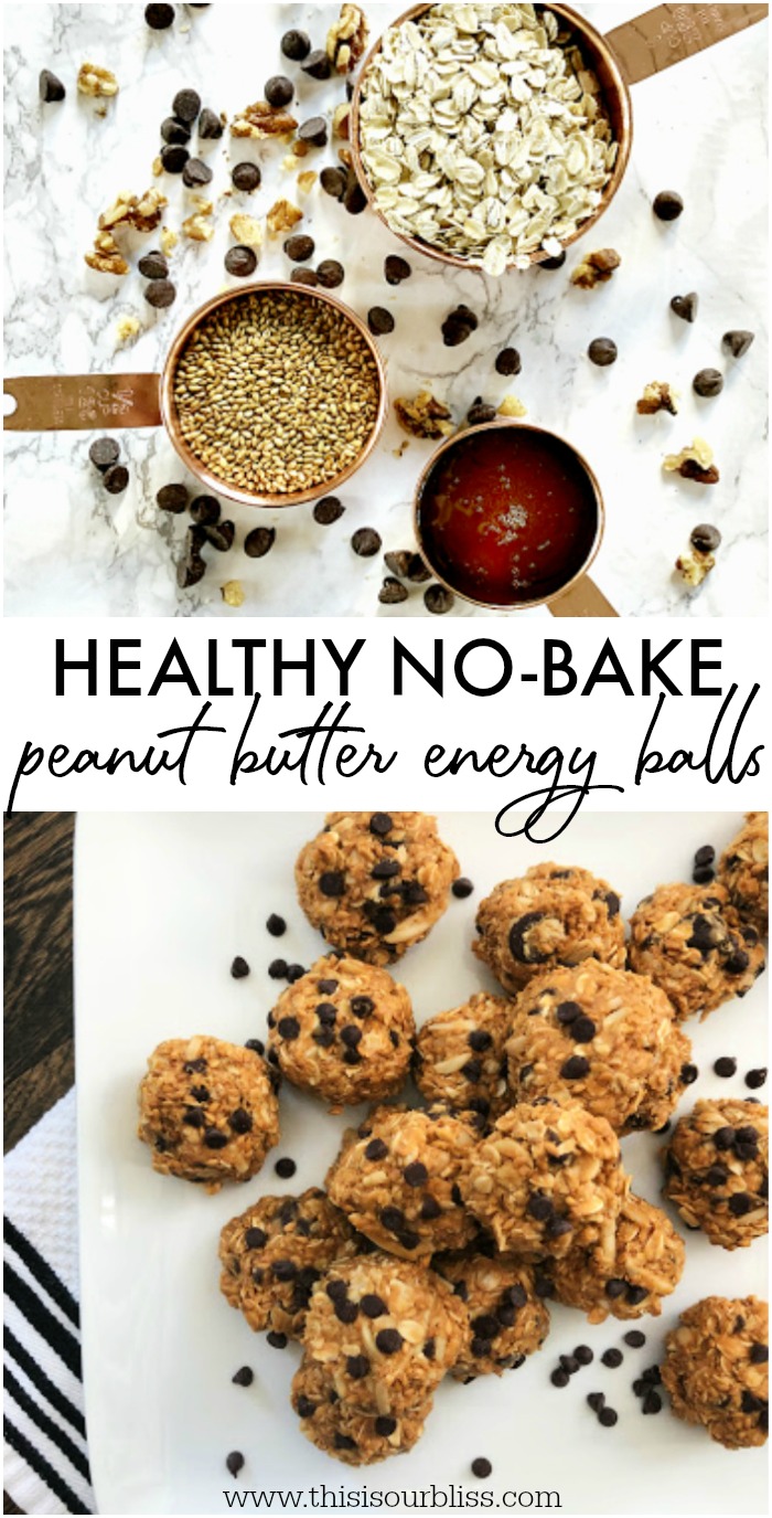easy healthy no bake peanut butter energy balls - perfect kid-friendly snack everyone loves - This is our Bliss #easypeanutbutterprotein #energyballs #proteinbites #peanutbutter #oatmeal