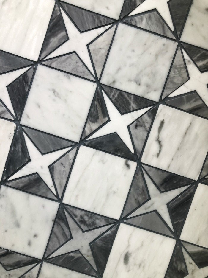 star mosaic tile floor - big statement flooring in a small bathroom - This is our Bliss