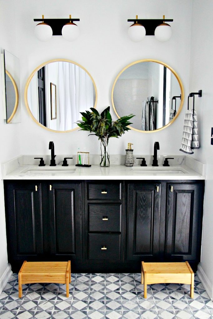 Achieve A High End Vanity Look W Paint Hardware This Is Our Bliss - How To Paint Bathroom Vanity Black