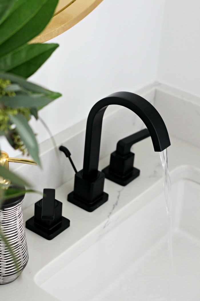 black bathroom faucet in boys bathroom - neutral modern shared boys bathroom with luxe touches - This is our Bliss