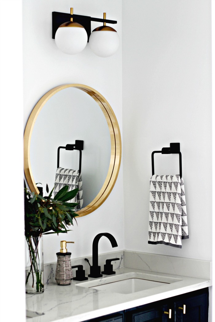 black white and gold boys bathroom - neutral and modern boys bathroom reveal - This is our Bliss