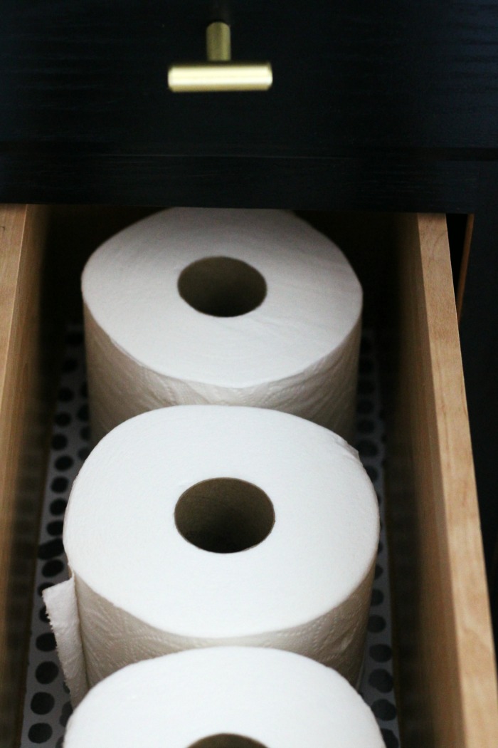 toilet paper storage in bathroom vanity drawer - how to organize bathroom vanity in 5 simple steps - This is our Bliss