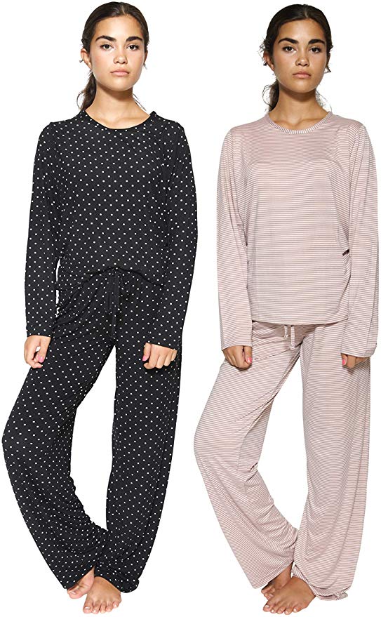 2 pack pajama set - black and white polka dot and pink stripe - cute and comfy loungewear - This is our Bliss