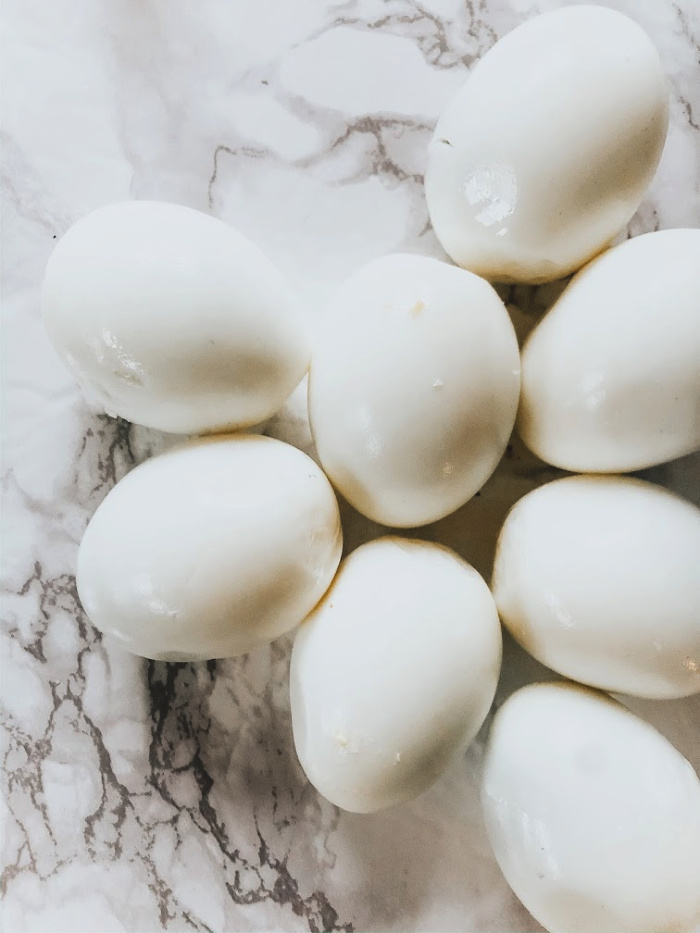 Hard boiled eggs for delicious egg salad recipe - classic egg salad - This is our Bliss