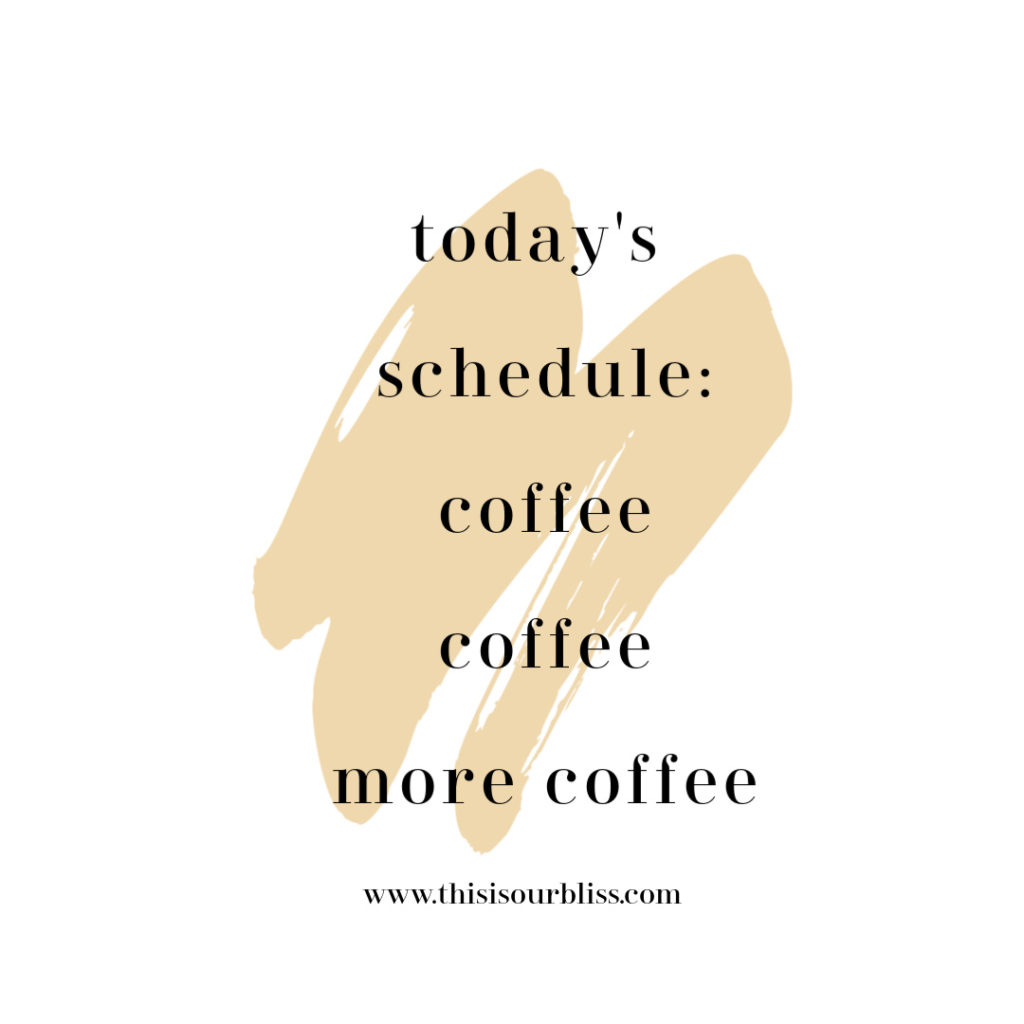 today's schedule - coffee, coffee and more coffee - This is our Bliss