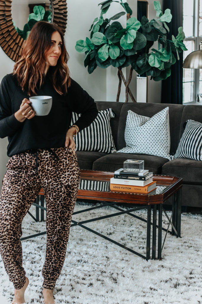 Loungewear at home - 9 loungewear pieces I'm living in right now - leopard joggers - This is our Bliss