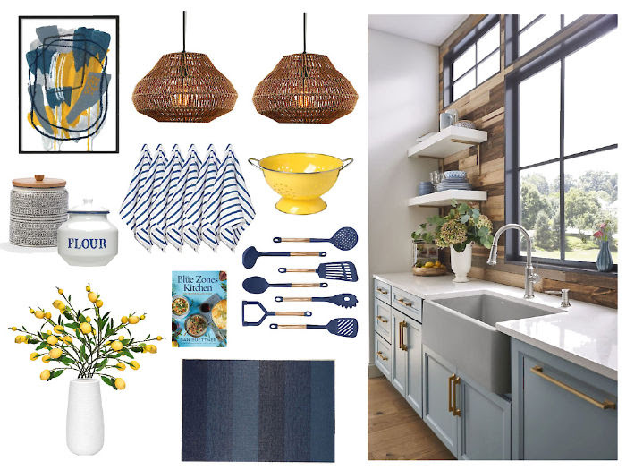 Classic Blue with Pops of Yellow Kitchen Mood Board - This is our Bliss