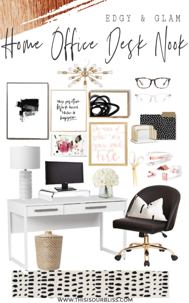 Edgy and Glam Home office Desk Nook - Chic Office Mood Board - Desk Space