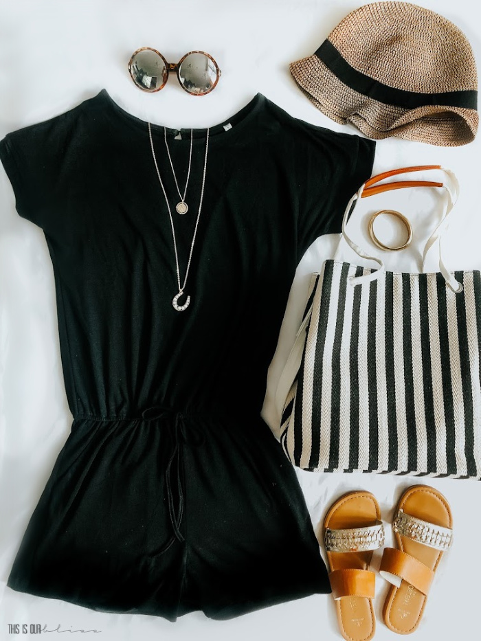 Simple Summer Outfit idea - easy black romper with accessories - This is our Bliss