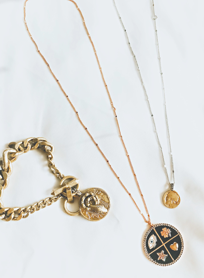 layering necklaces and coin bracelet - summer accessories - This is our Bliss