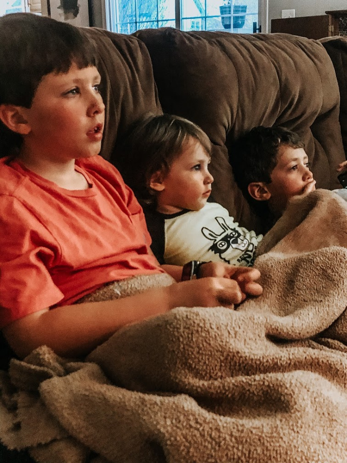 boys on the couch - Throwback Thursday Family Movie night