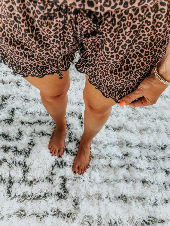 summer loungewear leopard tank ruffle bottom short set