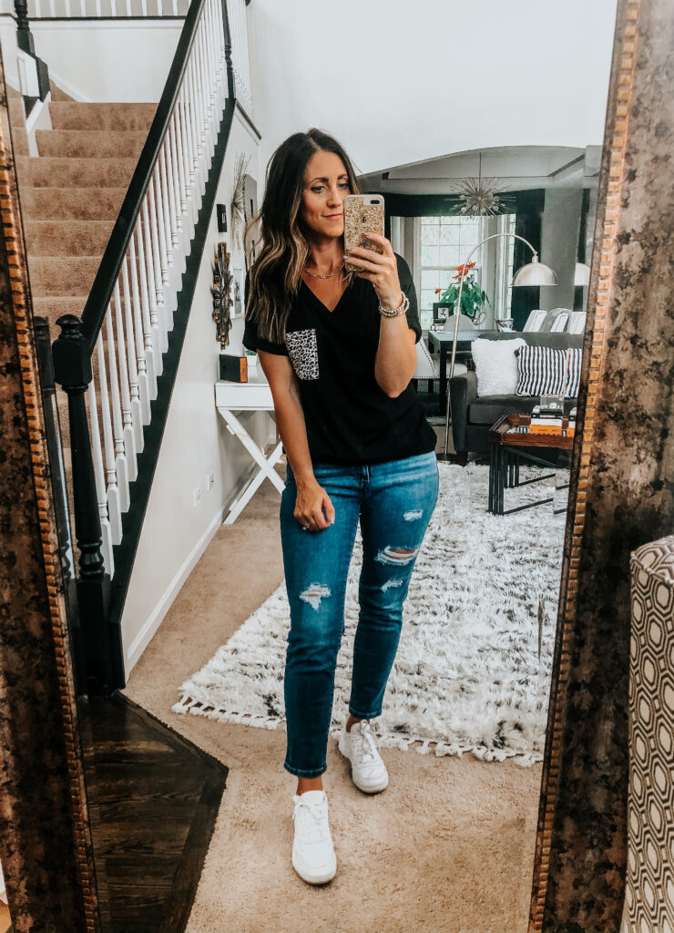 leopard pocket tee for Fall - August Amazon Haul with Fall Fashion staples