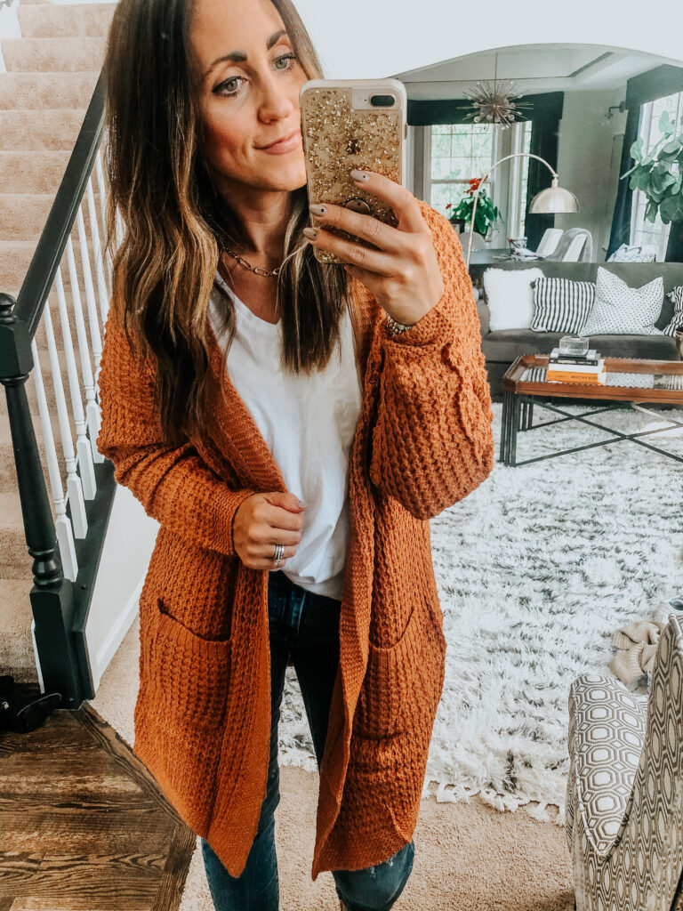 burnt orange cardigan for Fall - Best Amazon Find for Fall