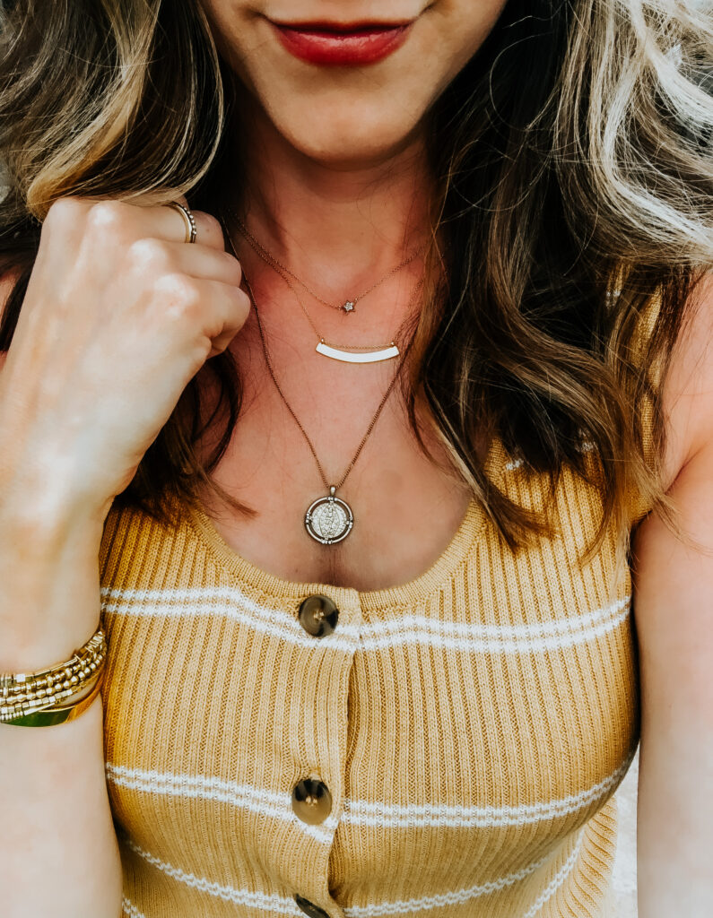 coin necklace with engravable arc necklace - how to layer delicate necklaces - This is our Bliss