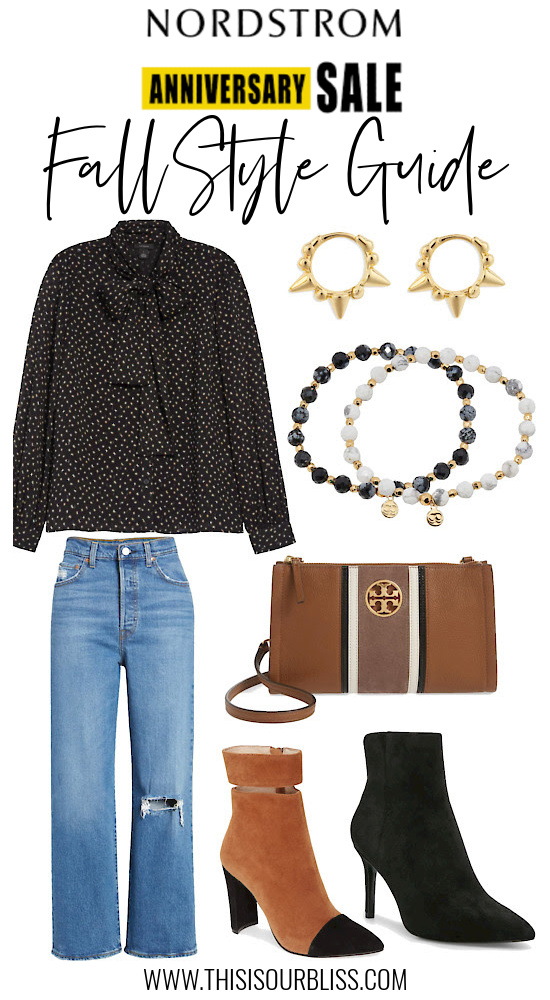 Fall Style Guide to the Nordstrom Anniversary Sale - booties and jeans with blouse and tory burch - This is our Bliss copy