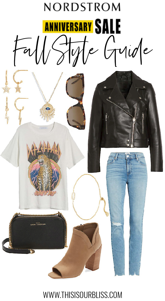 Fall Style Guide to the Nordstrom Anniversary Sale - graphic tee with leather jacket and booties and accessories