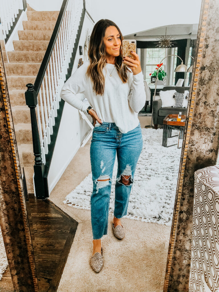 waffleknit tee and distressed jeans with mules - September Target haul - This is our Bliss