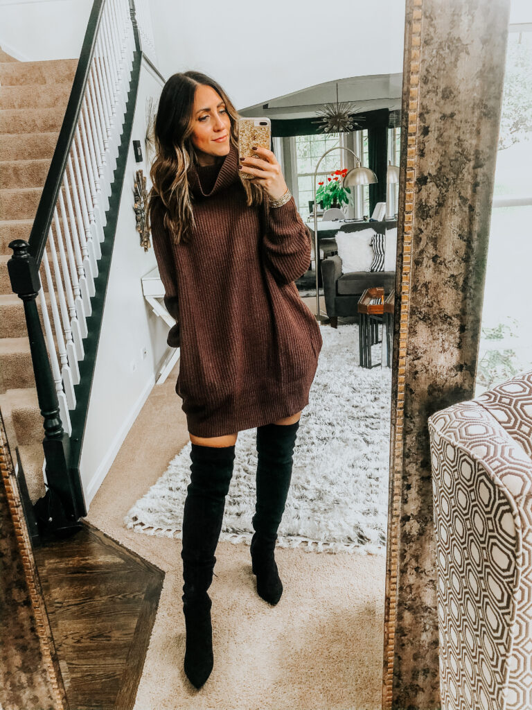 sweater dress in brown with otk boots - This is our Bliss