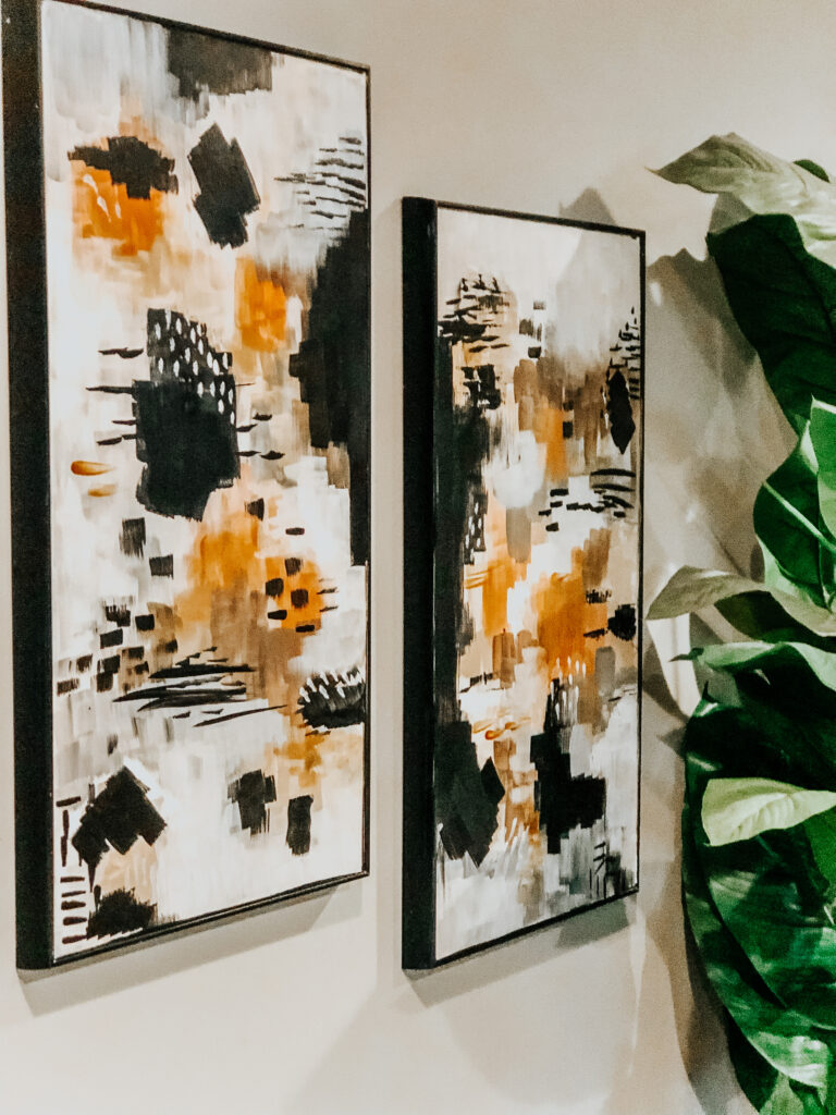 modern art from recycled old art - How to transform art for under $20 to modern Brushstroke art - This is our Bliss $100 Room Challenge