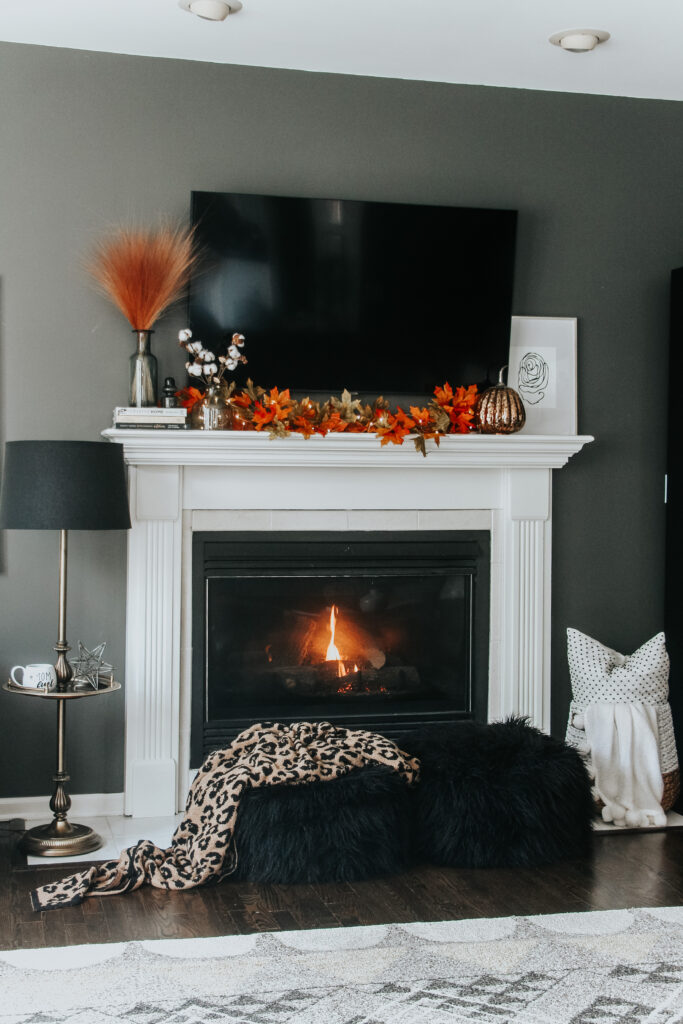 warm and cozy fall mantel - moody wall in the family room - This is our Bliss