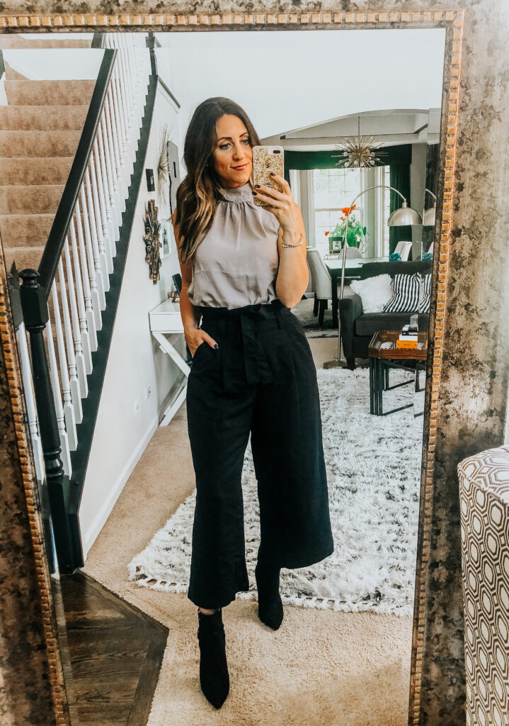 cropped wide leg pants with belted paperbag waist - dressy black pants - Target Haul for Fall - This is our BLiss