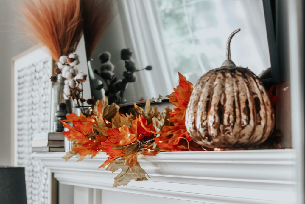 warm and cozy Fall mantel decor - Fall decorating ideas - This is our Bliss