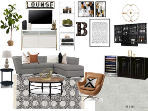 Cozy Basement Family Lounge Area Design plans and mood board - $100 Room Challenge - This is our Bliss