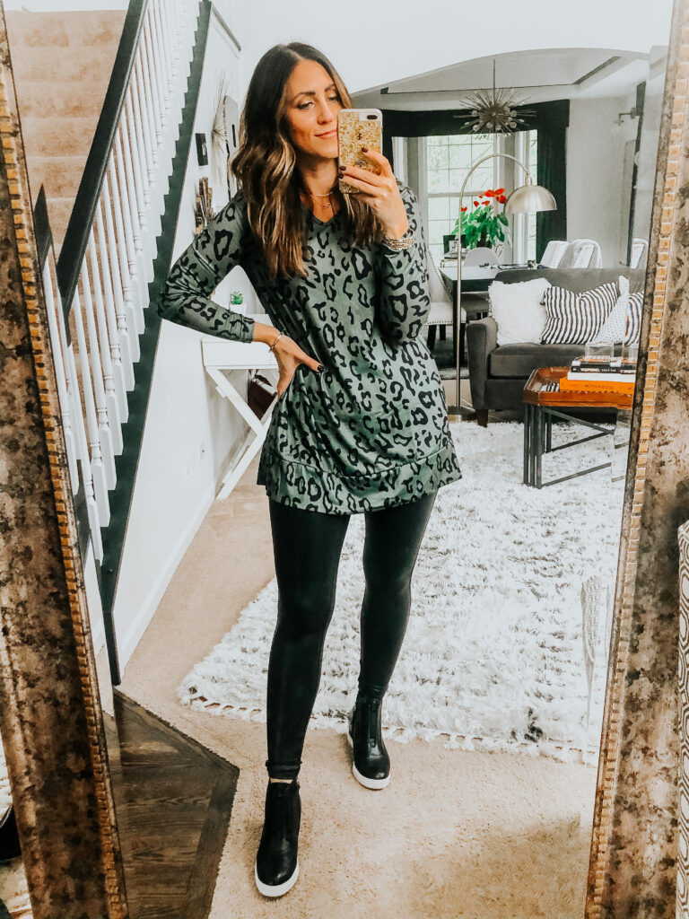 green leopard tunic top with leggings - Amazon fashion finds - This is our Bliss