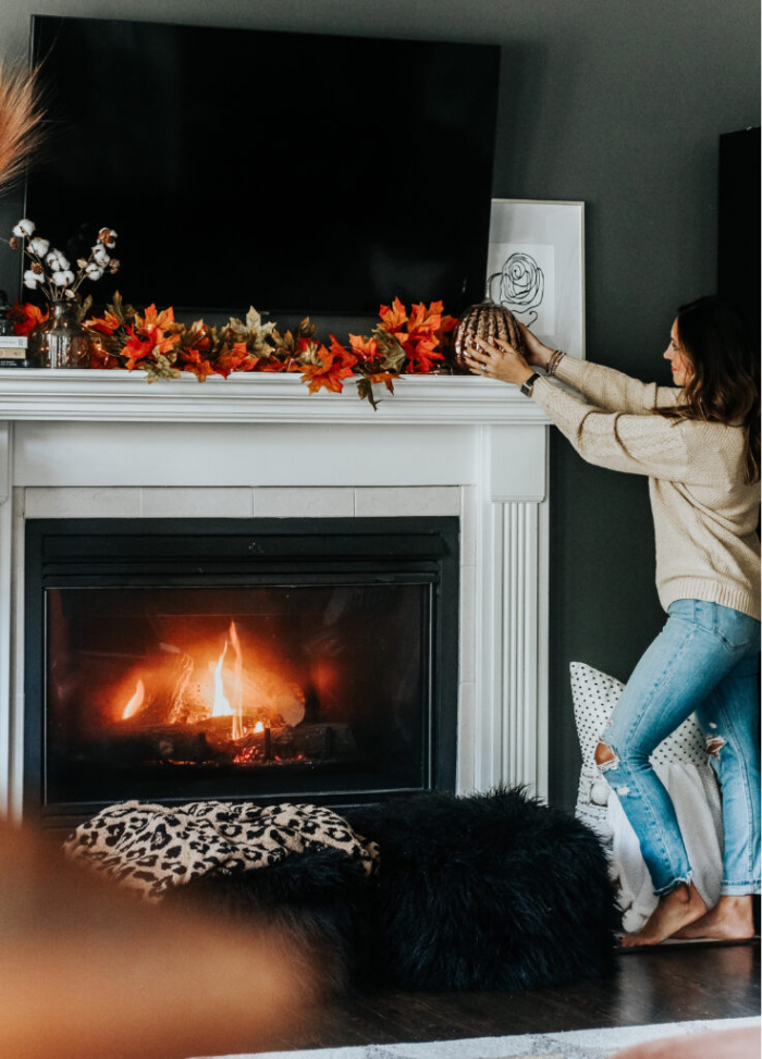 Fall mantel styling - cozy and warm fall mantel decor - Seasonal mantel decorating ideas - This is our Bliss