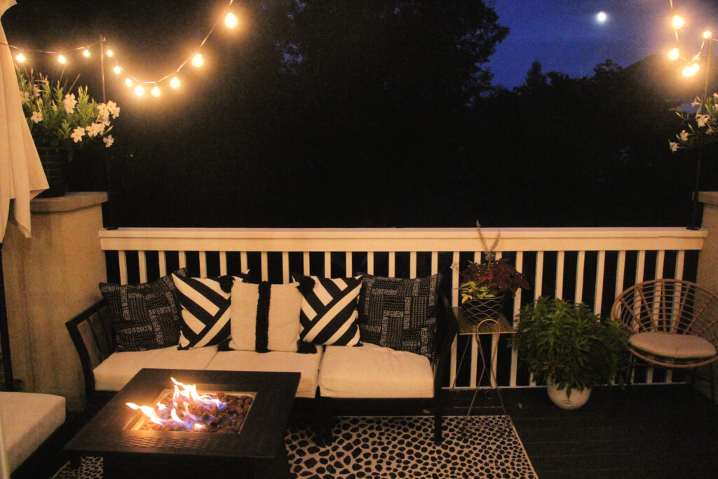 back deck with lights at night - This is our Bliss