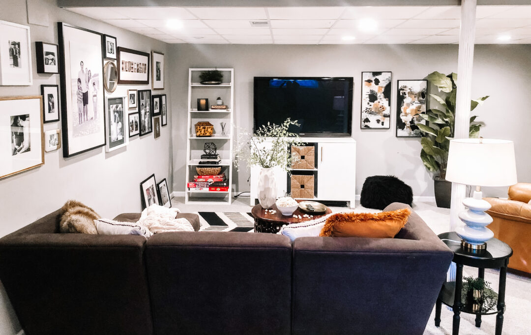 Cozy Basement Family Lounge Reveal, Basement Family Room Design