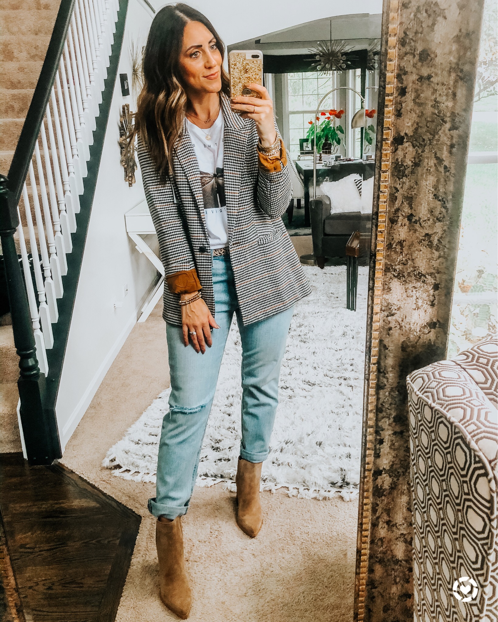 houndstooth boyfriend blazer