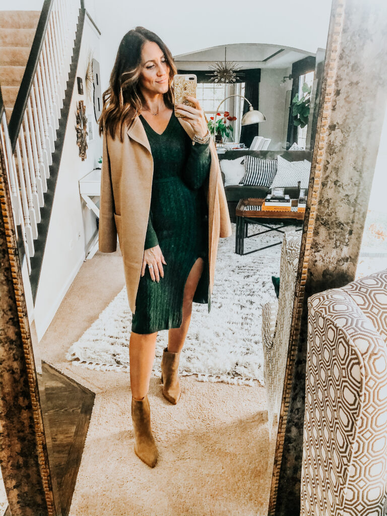 green sweater dress for the holidays - Amazon Fashion Haul - This is our Bliss