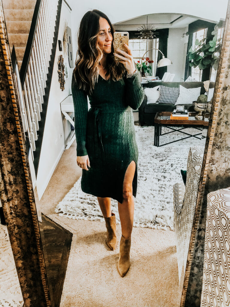 green sweater dress - perfect sweater dress for the holidays - This is our Bliss - Amazon Try-on haul #amazonhaul #amazonfashionfinds