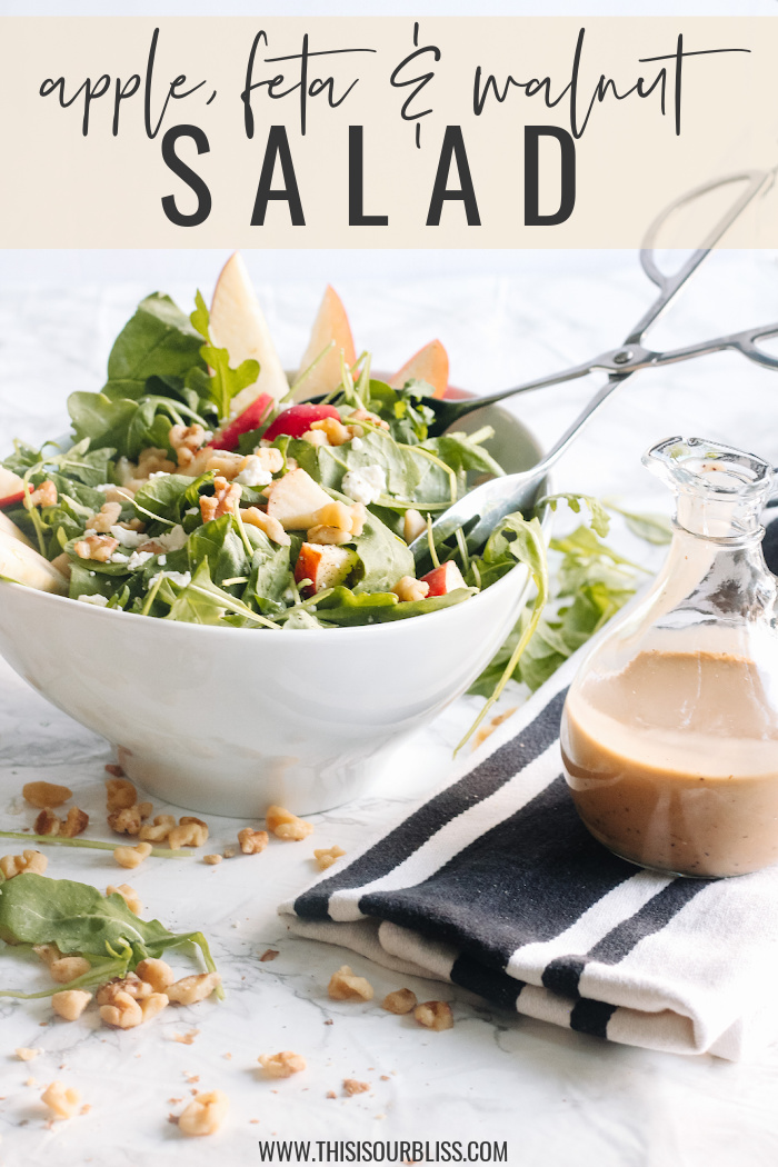 Apple Feta Walnut Salad with semi homemade dressing - The perfect Fall Salad - Holiday salad idea - This is our Bliss #holidaysalad #applewalnutsalad #fallsaladidea