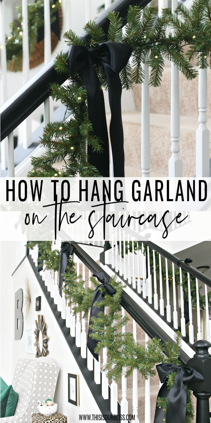 How to Hang Garland on the Staircase - #christmasgarland #staircasegarland