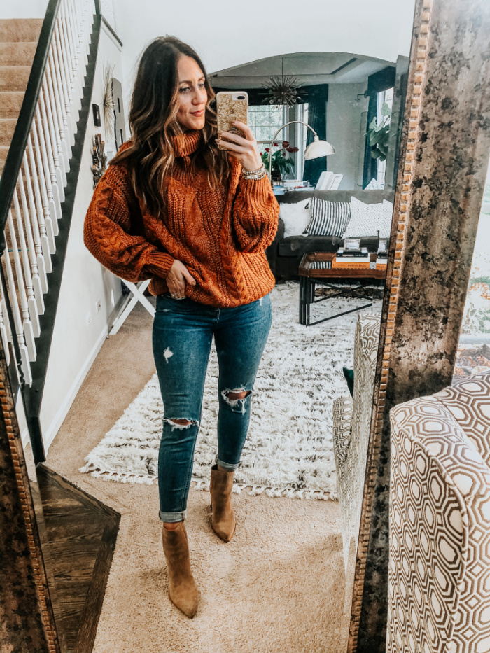 chunky knit cowlneck sweater with jeans and boots - amazon try-on haul - This is our Bliss