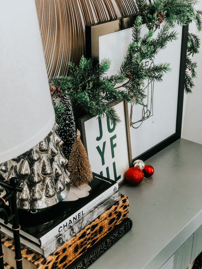 Classic christmas home tour - entryway table decor - This is our Bliss