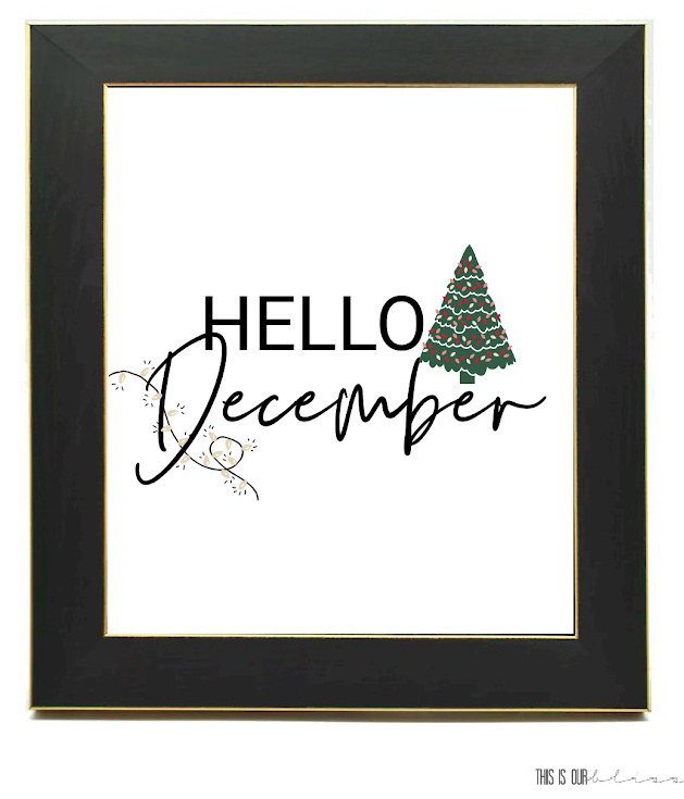 Get your FREE December Art Print with Tree and Christmas lights - monthly printable for your home décor - This is our Bliss