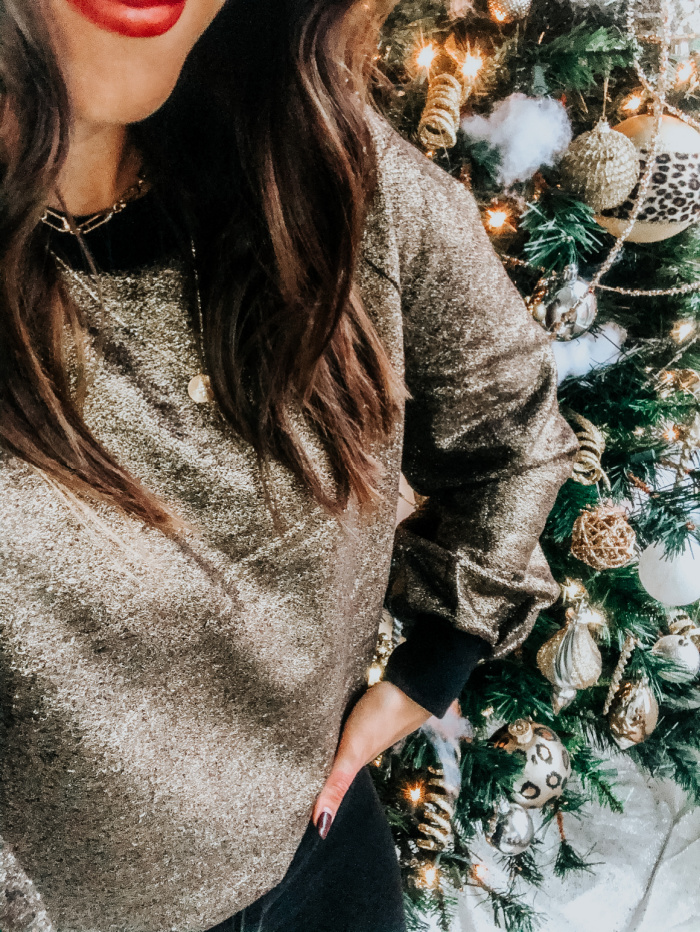 Gold metallic Balloon Sleeve sweatshirt - holiday style with Express - This is our Bliss