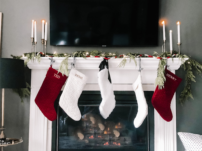 A Simple Red, White & Gold Christmas Mantel - This is our Bliss