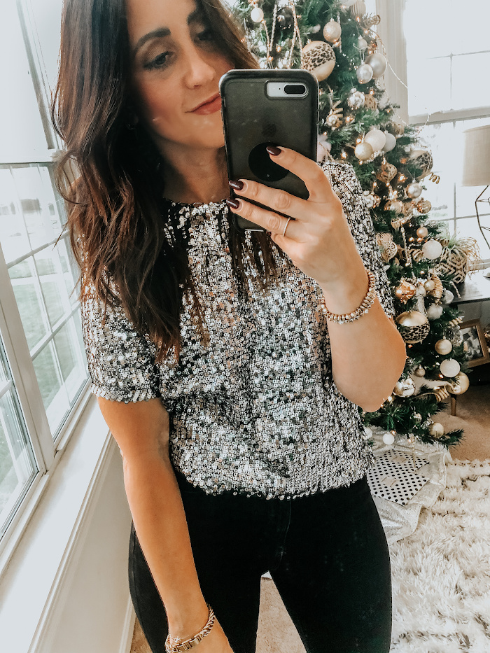 silver sequin shirt for the holidays - express haul - This is our Bliss