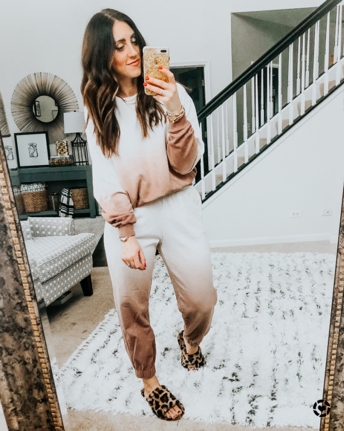 loungewear set from target - brown ombre sweatshirt and sweatpants - This is our Bliss #targetloungewear #targethaul #targettryon #loungewearideas #loungewearoutfitideas