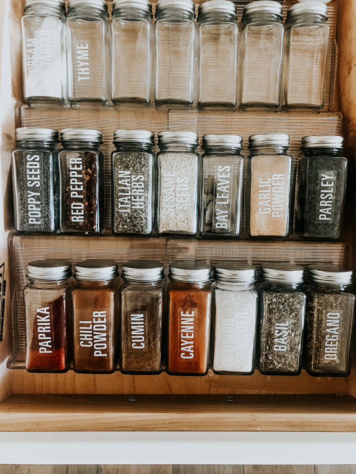 Spice Drawer organization - spice drawer goals - 3 tier spice rack for the drawer - spice jar labels - This is our Bliss