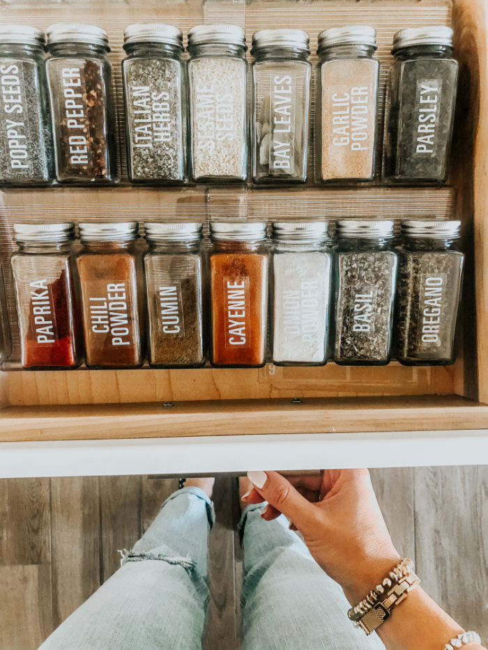Spice drawer organizer with spice jars and spice labels - This is our Bliss - The Friday Five