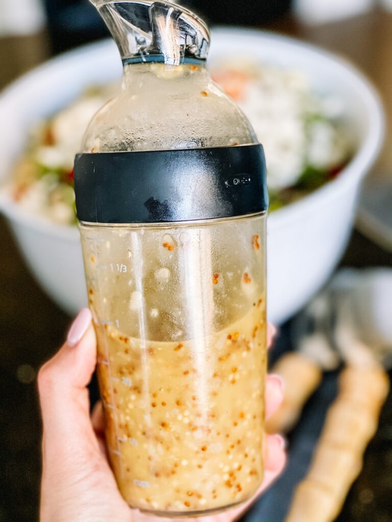 Delicious Light & Fresh Pasta Salad for Summer - feta crumbles - #freshpastasalad #summerpastasalad #lemonpasta - salad dressing shaker - This is our Bliss