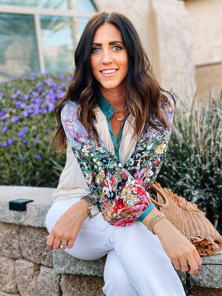 Anthropologie spring finds - Anthro spring blouse - floral sleeves - This is our Bliss #statementsleeves #springblouse #anthrofinds