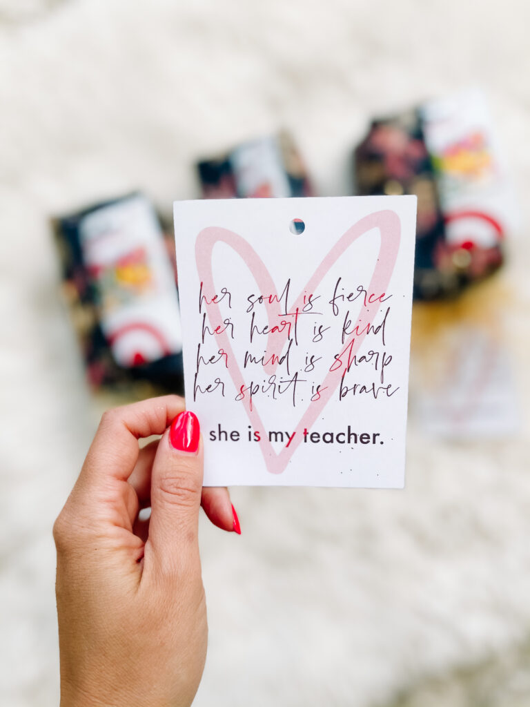 easy teacher gift idea - brave fierce and strong - free printable teacher gift tag - This is our Bliss #teachergiftidea #endofyearteachergift #freegifttag #printablegifttag